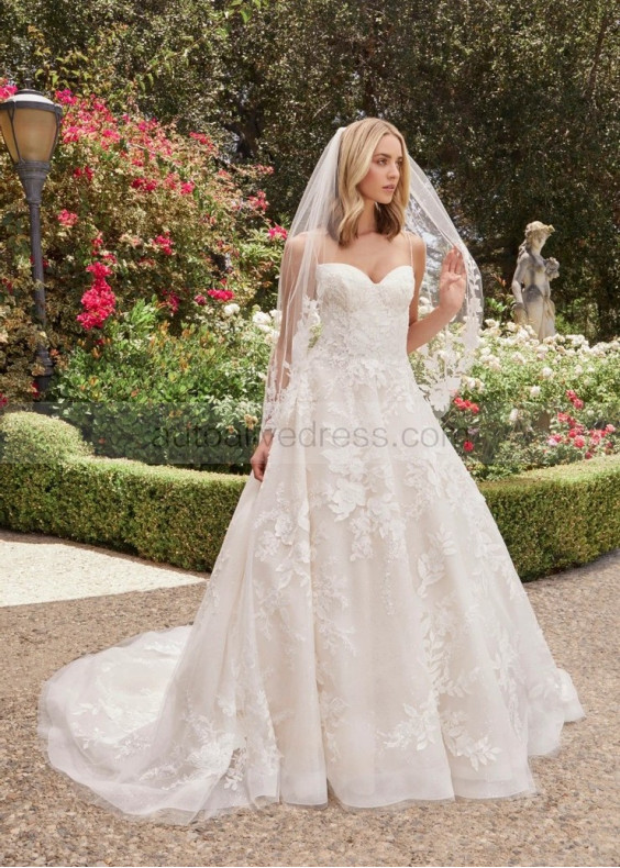 Beaded Ivory Floral Lace Tulle Stunning Wedding Dress